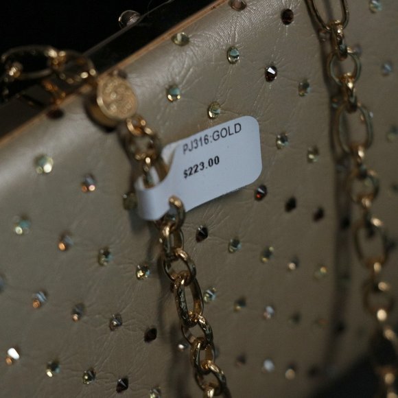 NEW Jimmy Crystal Gold Rhinestone Clutch - Picture 8 of 10